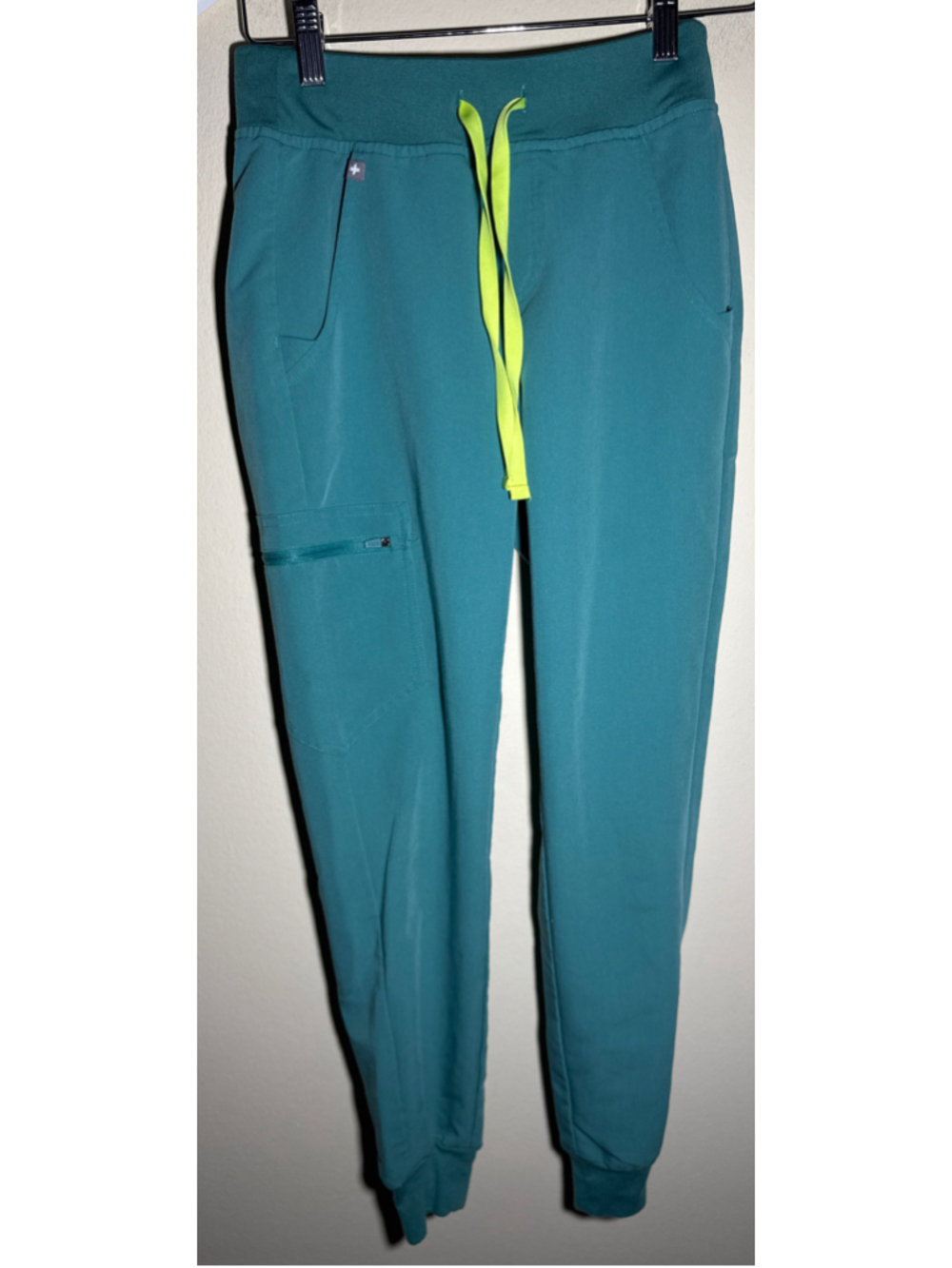 FIGS Jogger Pants XXS Teal and Neon Yellow drawstring